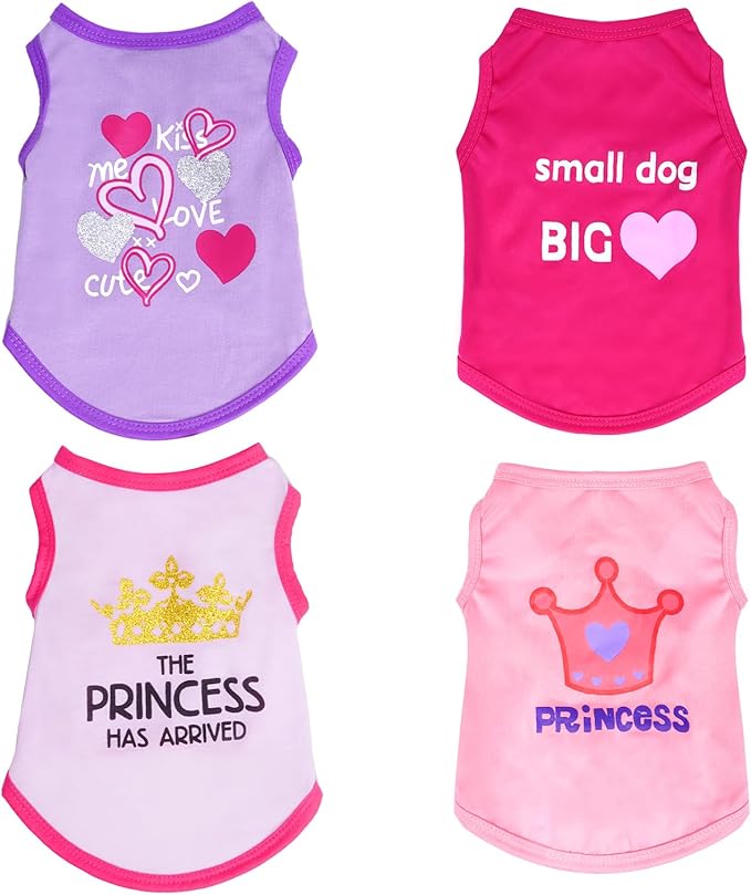 4 Pack Dog Shirts Summer Printed Puppy Clothes Cute Sleeveless Pet T Shirts Dog Clothes for Small Medium Dogs Cats Girl(XS)