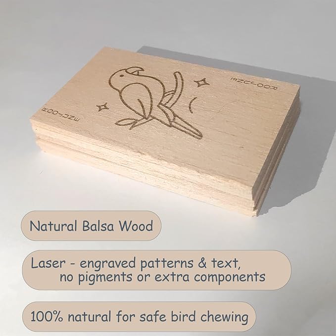 Bird Toys Chew Toys 100% Natural - 20 Pack Balsa Wood Chips, The Softest Wood in The World - Bird Cage Accessories for Small Medium Birds Parakeets Parrots Conures Cockatiels Finches Lovebirds