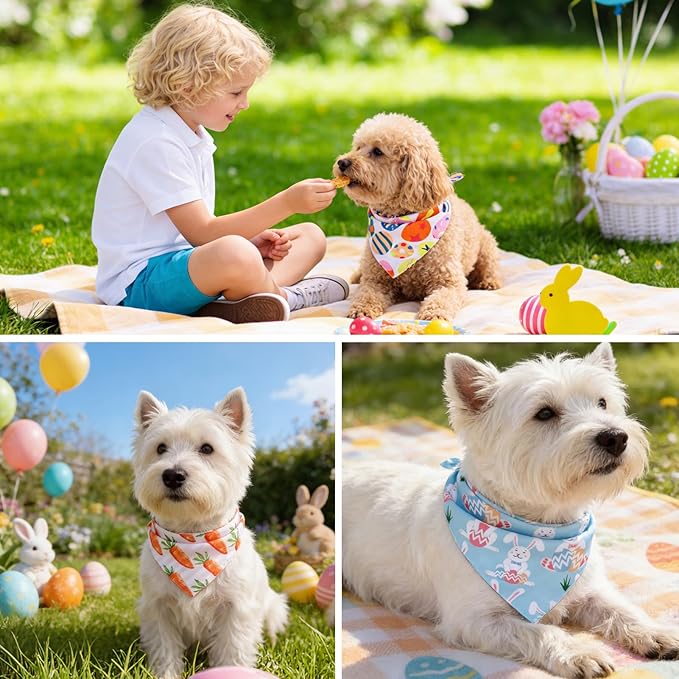 PAWCHIE Easter Dog Bandanas 4 Pack, Reversible Dog Party Triangle Scarf Bibs, Pet Holiday Costume with Adjustable Snaps, Multiple Christmas-Themed Patterns for Medium Dogs Puppy,Cats Pets,S