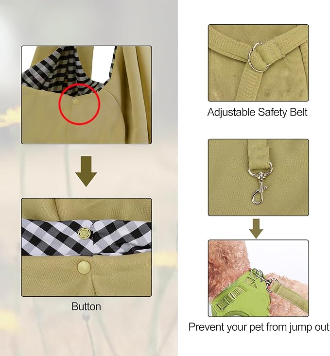 PETLOFT Reversible Dog Cat Sling Carrier, Small Dog Carrier, Adjustable Dog Sling, Hands Free Cross Body Carrier with Collar Hook for Dog/Cat/Bunny up to 11lb(Khaki)