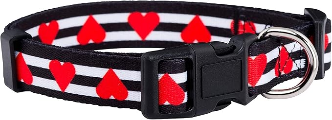 Native Pup Valentine’s Dog Collar- Valentines Day Pet Collars- Valentine Girly Hearts- Pink Red Heart- Cute Boy Girl Puppy Gift- Adjustable for Small, Medium, Large Breeds (Striped Hearts, Large)