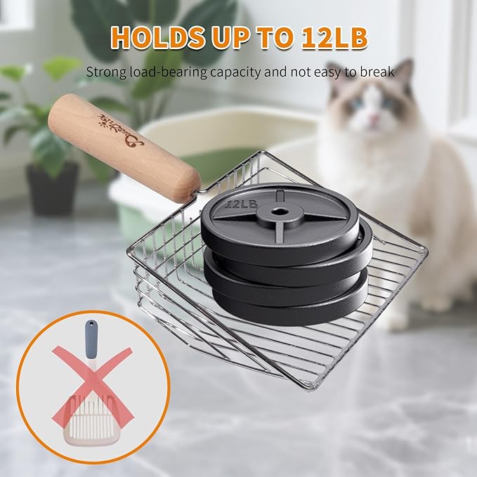 Cat Litter Scoop Metal Litter Scooper with Holder Cat Litter Scooper Kitty Litter Scoop Cat Poop Scooper Poop Scooper for Cat Litter Litter Box Scooper Metal