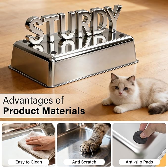 Stainless Steel Litter Box with Lid,XL Large Enclosed Cat Litter Box for Big Cats,Front & Top Entry Metal Litterbox, Odor Control,Anti-Leakage, Non-Sticky, Includes Mat&Scoop,23.8 x 15.8 x 15.8 inches