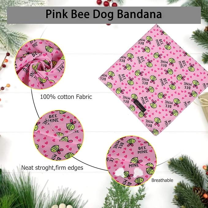 ARING PET Bee Dog Bandanas, Spring Yellow Pink Bees Pet Bandana Scarf Triangle Bibs for Puppy Small Medium Large Boy Girl Dogs Cats-L