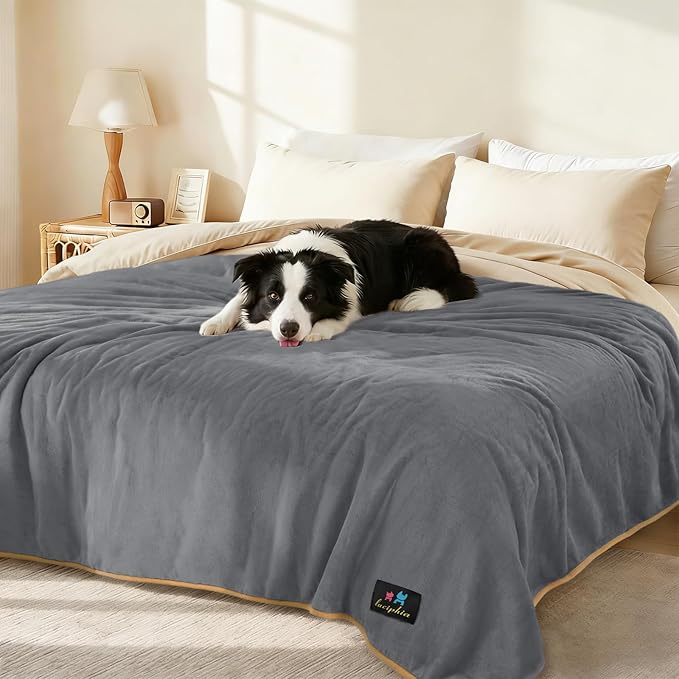 Luciphia Waterproof Pet Blanket, Liquid Pee Proof Dog Blanket for Sofa Bed Couch, Reversible Sherpa Fleece Furniture Protector Cover for Small Medium Large Dogs Cats, Grey+Beige Medium（57" x 40"）