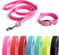 4.2FT Dog Collar and Leash Set, PVC Waterproof Adjustable Odor Proof Pet Collars Leashes, Easy to Clean, Surface 3D Cube Effect, Dog Leash for Small Dogs, Pink