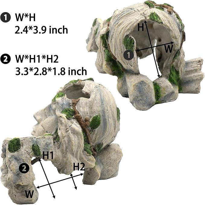 Reptile Cave Hideout Tank Accessories Decorations, Aquarium Hideaway Cave Fish Tank Decorations for Amphibians, Betta Fish, Shrimp, Lizards, Leopard Gecko