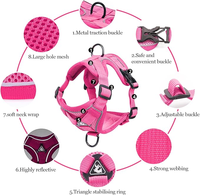 Wanheart Summer cat Chest Harness and Leash, Anti-Escape Adjustable Soft mesh cat Leash and Chest Harness Set for All Types of Cats cat Vests (Rose red, L)