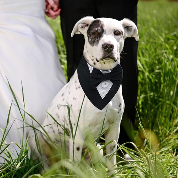 FUAMEY Dog Tuxedo for Large Dogs,Dog Formal Suit Dogs Attire Pet Bow Tie Puppy Party Costumes Cat Tux Outfits Pets Bandana Cosplay Adjustable Bowties Wedding Birthday Valentines Black L