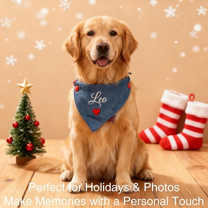 Custom Embroidered Dog Bandana Personalized with Name Adjustable Triangle Neckwear Scarf for Dogs and Cats Washable Polyester Pet Accessories Gift for Pet Lovers