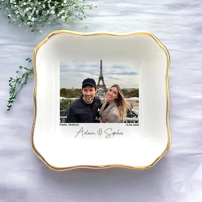 Custom Couple Portrait Polaroid Photo Ring Dish, Personalized Picture Jewelry Holder, Engagement Ring Dish, Wedding Trinket Tray Keepsake Valentines Gift for Her Him Wife Husband