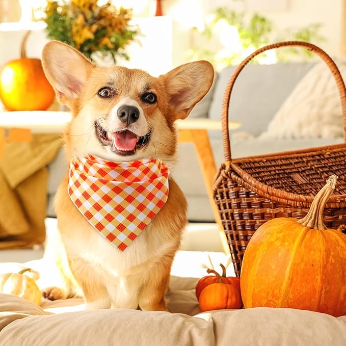 Abbylike 50 Pcs Orange Plaid Dog Bandanas Bulk Check Pattern Bandanas for Dogs Triangle Kerchief Bib Scarf Set for Pet Party Costume Photo Props Accessories Pet Shops, 25 Styles (25.6 x 17.7 x 17.7)