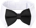Segarty Dog Tuxedo Collar for Neck Girth 12.6-15.7in, Bow Tie Collar Black Bowtie with Handcrafted Adjustable White Formal Pet Cats Necktie Collars for Medium Large Boy Dog Wedding Grooming Birthday