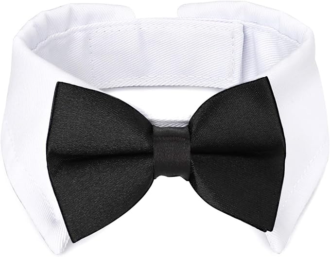 Segarty Dog Tuxedo Collar for Neck Girth 12.6-15.7in, Bow Tie Collar Black Bowtie with Handcrafted Adjustable White Formal Pet Cats Necktie Collars for Medium Large Boy Dog Wedding Grooming Birthday