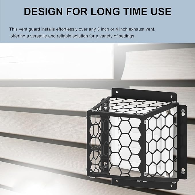Universal Dryer & Exhaust Vent Bird Guard Heavy Duty Steel Animal Proof Cover for 3-4" Vents, Fits Dryer/Bathroom/Kitchen Fans, 7"x7"x5" Easy Install
