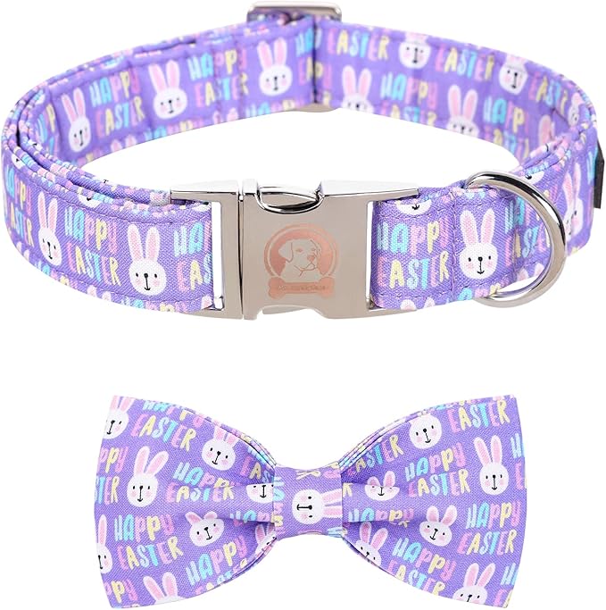 MR. CHUBBYFACE Easter Dog Collar Rabbit Puppy Collar with Bow, Adjustable Pet Collar Bowtie for Small Medium Large Dogs