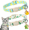 2 Pack Summer Duck Dinosaur Cat Collars Breakaway with Bell, DOGWONG Safety Buckle Duck Cat Collar for Girl Boy Cats，Adjustable 7-12 Inch