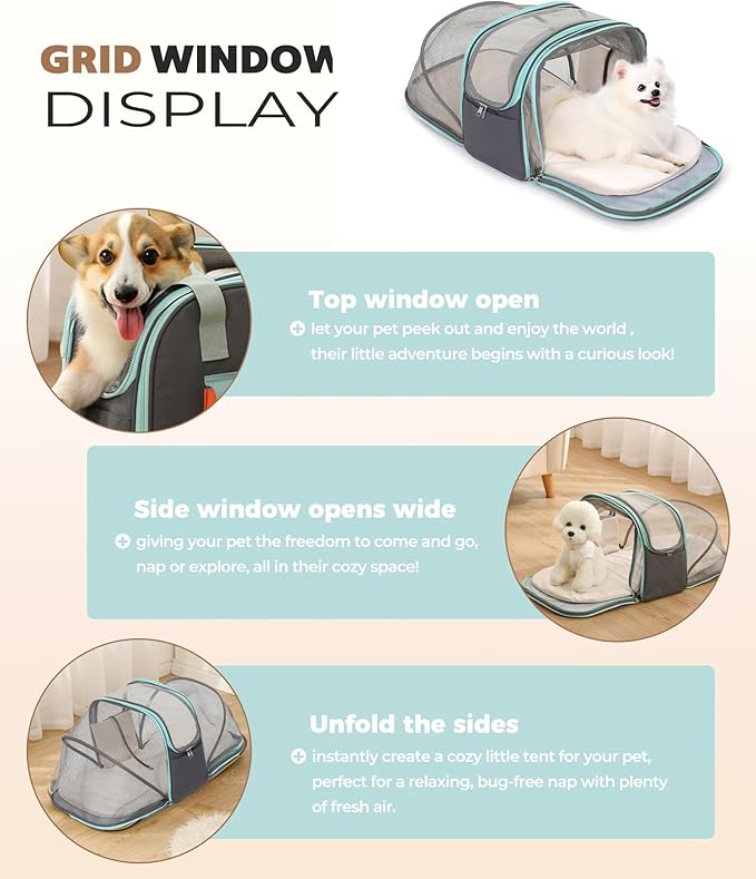 Expandable Cat & Small Dog Carrier Backpack, Soft-Sided Airline-Approved Pet Travel Bag with Dual-Side Expansion, Under-Seat Fit, Breathable Mesh, for Hiking, Vet Visits & Trips (Up to 22 lbs)