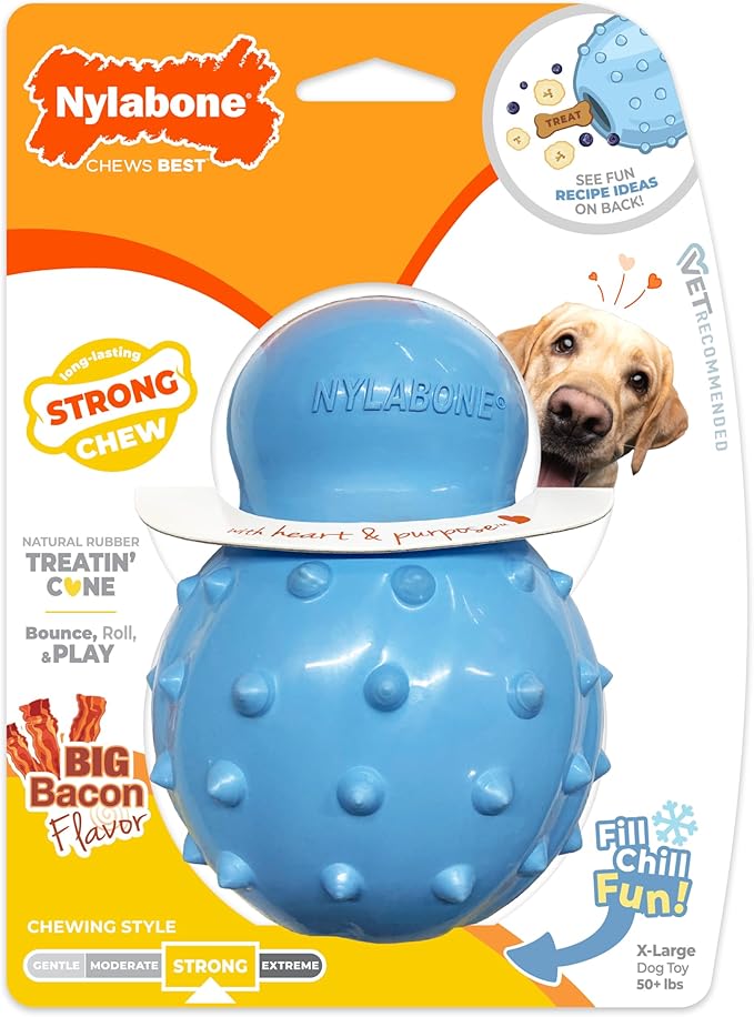 Nylabone Treatin' Cone Strong Stuffable Chew Toy for Dogs, Natural Rubber Fillable Treat Toy, Treat Dispensing Dog Toy, Bacon Flavor, X-Large - 50+ lbs, 1 Count