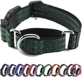 Hikiko Martingale Dog Collars Reflective Nylon Dog Collar with Quick Release Buckle Adjustable Training No Slip Dog Collar (Large, Dark Green)