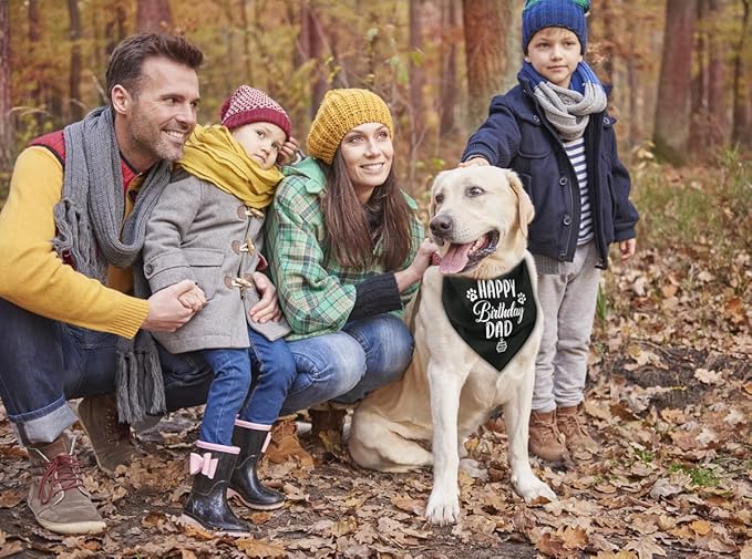K31 Happy Birthday Dad Dog Bandana - Classical Black Printing, Pet Scarf Accessory Gift for Dad's Birthday Party