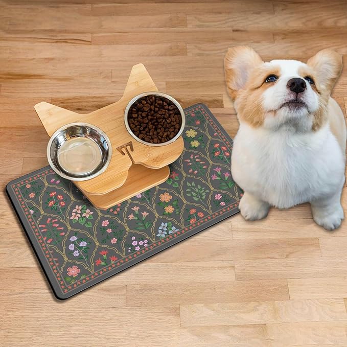 Absorbent Pet Dog Bowl Mat for Food and Water, Pet Cat Food Feeding Mat with Non Slip Rubber Backing, Dog Food Mats for Floors Waterproof, 24"x32"