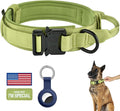 DAGANXI Tactical Dog Collar, Adjustable Military Training Nylon Dog Collar with Control Handle and Heavy Metal Buckle for Medium and Large Dogs, with Patches and Airtags Case (M, Spring Grass)