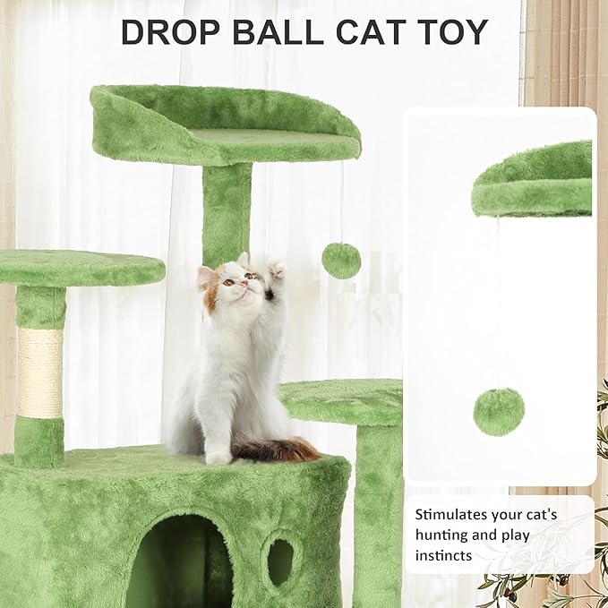 70 Inch Green Cat Tree, Tall Cat Tower with 2 Condos, 3 Scratching Posts, Multi-Level Platforms - Sturdy Climbing Structure Tall Cat Tower for Indoor Cats