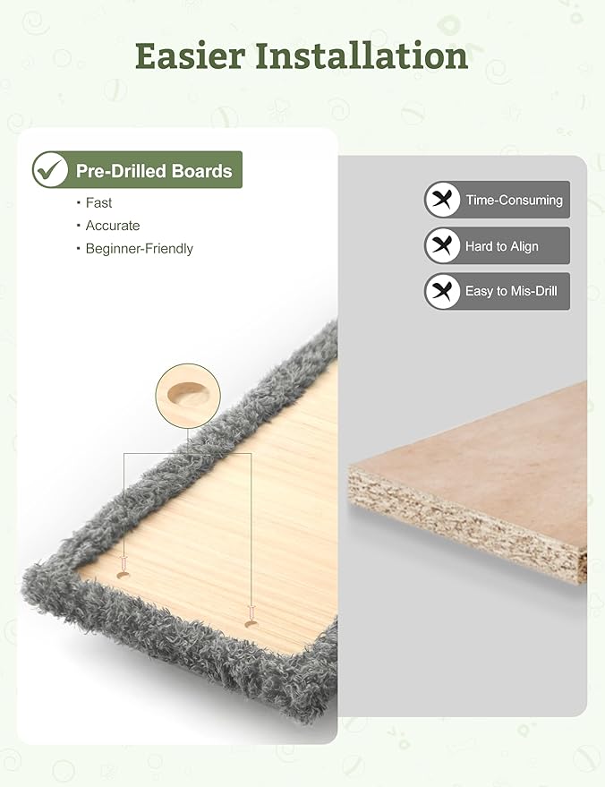 5-in-1 Cat Wall Shelves, Solid Wood & Velvet & Sisal Scratcher, 44lbs Max Load, Wall Mounted Cat Furniture for Climbers, Cat Climbing Wall System, Fits Drywall & Solid Walls - Cool Gray
