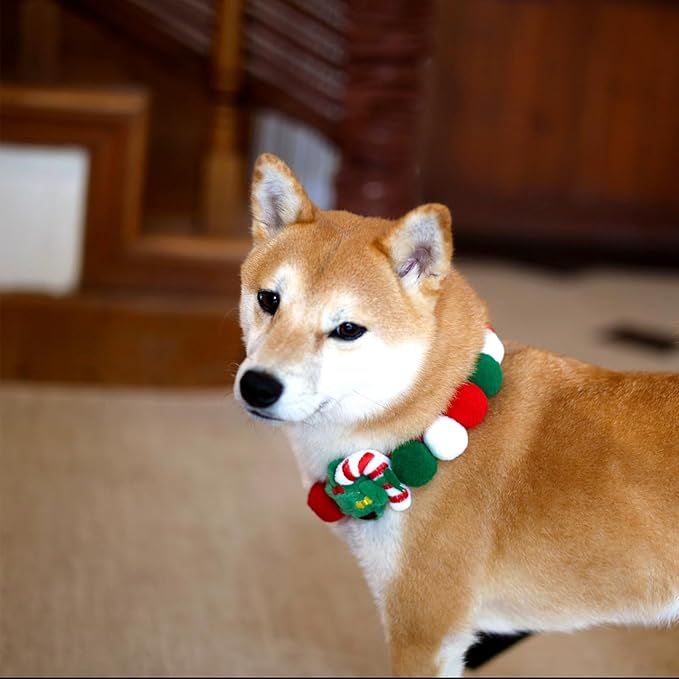 Lionheart glory Christmas Collar Pom-Pom Plush Ball Collar for Large Dogs Pet Christmas Costume Soft Funny Dog Collar Xmas Party Accessories Headgear