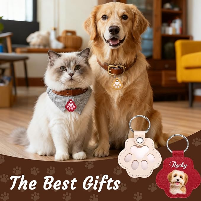 Personalized Dog Hair Keychain with Photo Name, Custom Pet Fur Keepsake, Pet Memorial Gifts for Dogs,Pets Paw Shaped Leather Keychain, Cat Memorial Gifts for Loss of Cat, Christmas Gift for Dog Lover