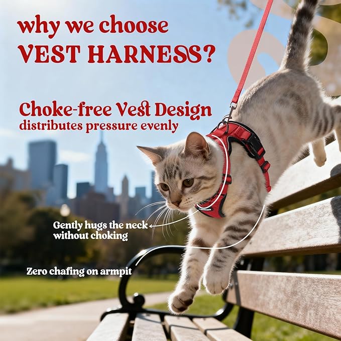 rabbitgoo Cat Harness and Leash for Walking, Escape Proof Soft Adjustable Vest Harnesses for Cats, Easy Control Breathable Reflective Strips Jacket, Red, XXS