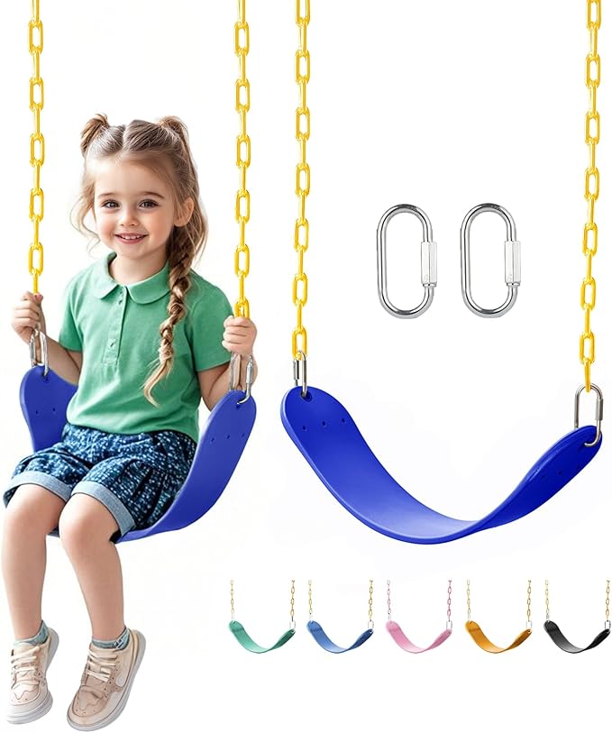 Heavy Duty Swing Seat, 66" Rust-Resistant Chains with 30" PPC-Coated Section, Swing Set Accessories Replacement with Quick Links, Kids Swings Supports 330 lbs for Outdoor Playground, Blue