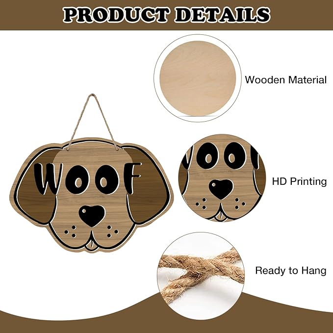 Cute Dog Front Door Sign, Farmhouse Wood Door Hanger Outdoor Outside Porch Decor Pet Lover Owner Gift, Rustic Wooden Wreath Indoor Wall Hanging Decoration