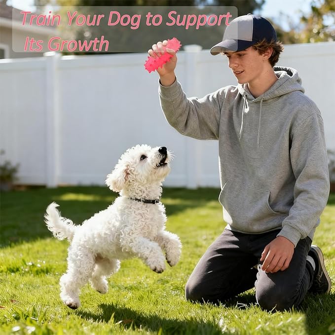 2 Pack Dog Toys for Aggressive Chewers, Tough Puppy Chew Toys Teething Bone for Puppies, Soft Foaming Rubber Interactive Toys for Small Medium Breed (Pink)