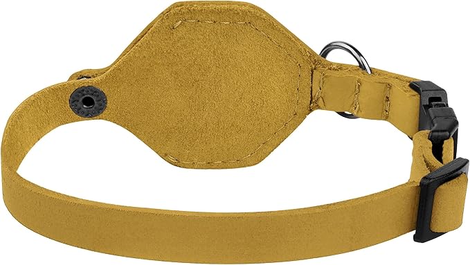 Breakaway Airtag Cat Collar with Removable Bell - Leather Pet Collar with Apple Air Tag Holder - Adjustable GPS Collars for Girl Boy Cats Kitten Puppy - Lightweight, Cute and Comfortable (Yellow)