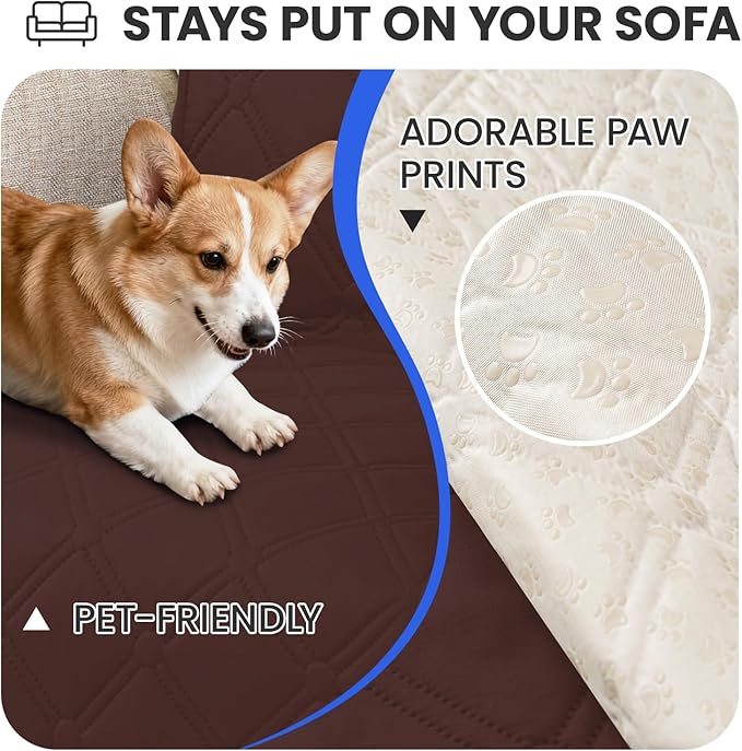 Waterproof Dog Blanket, Non-Slip Soft Pet Bed Cover, Couch Cover for Dogs Washable, Protects Sofa, Furniture, Crate, Car, Tear Resistant Leakproof Pet Blanket (52x82 Inch, Coffee)