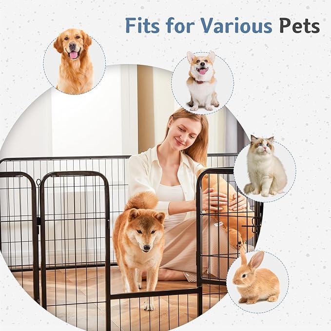 DUMOS Dog Playpen Indoor, Metal 24 Inch 16 Panels Foldable Pet Fence with Door, Outdoor Small Medium Large Dog Puppy Portable Exercise Play Pen for RV Camping, Trips, Play Yard