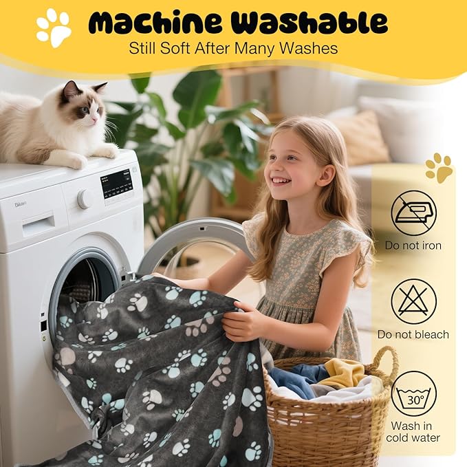 Premium Soft Dog Blanket Washable, 40" x 32" Flannel Gray Dog Blanket for Small and Medium Dogs and Indoor Cats