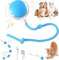 Interactive Electric Automatic Rolling Moving Rechargeable Self Play Stimulation Toy,Smart Pet Chase with Speedy Tail Rope for Bored Indoor Cats (Blue)