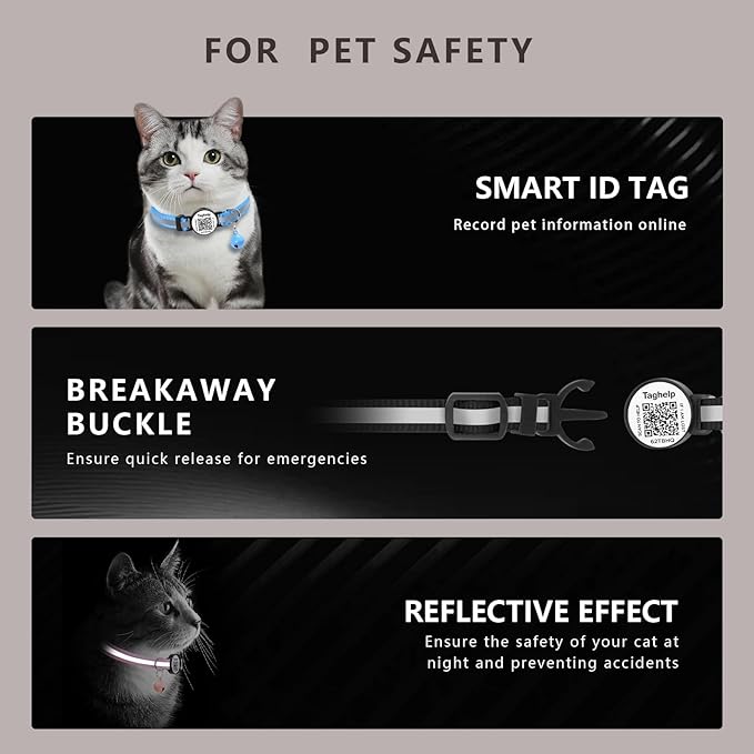 6 Pack QR Code Cat Collar - Breakaway Reflective Collars with Bell & Online ID Profile, Double Protection Set for Multiple Cats, Mixed Colors