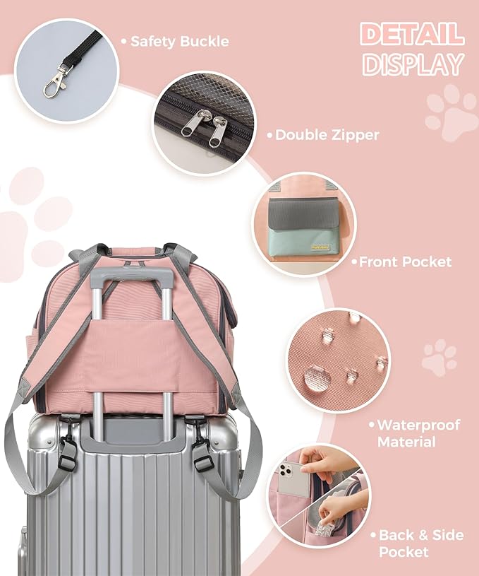 Expandable Cat & Small Dog Carrier Backpack, Soft-Sided Airline-Approved Pet Travel Bag with Dual-Side Expansion, Under-Seat Fit, Breathable Mesh, for Hiking, Vet Visits & Trips (Up to 22 lbs)