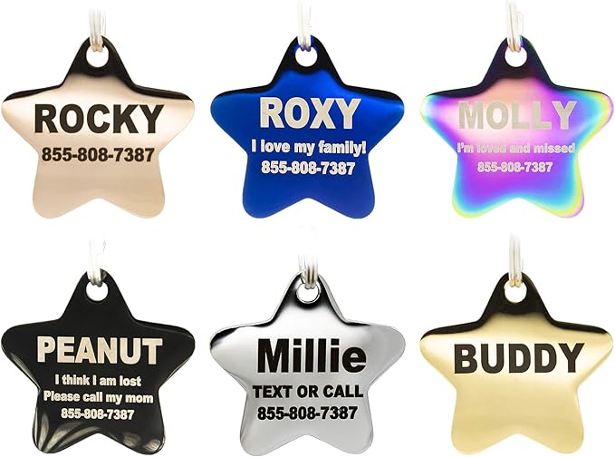 Engraved Dog Tags Personalized - Stainless Steel Engraved Dog Cat ID Tags Front & Back up to 8 Lines of Text Color Plating Gold, Rose Gold, Blue, Black, Nebula by PetANTastic