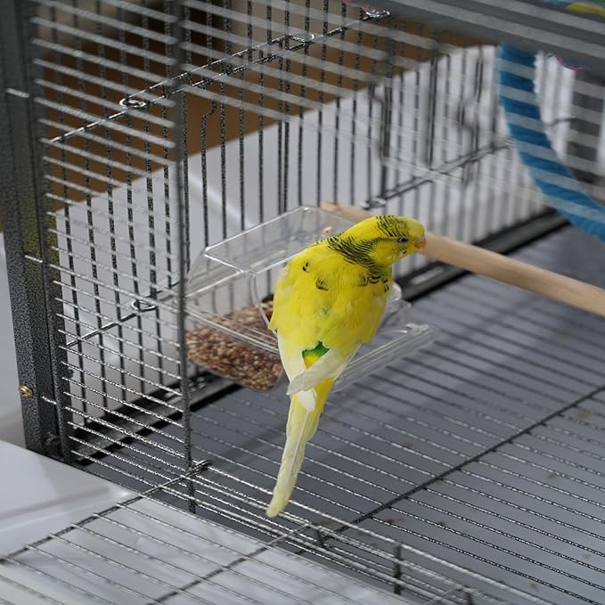 Bird Flight Cage 16 x 16 x 20 Inch, Wrought Iron Parrot Cage with Top Carry Handle, Food Cup, Removable Tray and Perches, Bird Carrier for Parakeet, Cockatiels, Budgies and Small Medium Birds