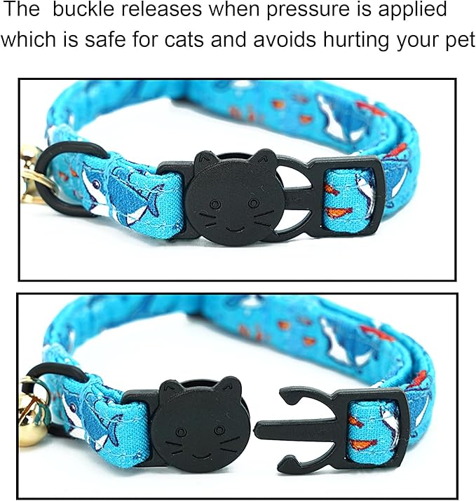 Cat Collar-2 Pack Cat Collars Shark & Dinosaur Cat Collar Breakaway with Kitten and Bell Pendant Safety Buckle Adjustable Cute Pet Collar for Boy Cats Gift for Cats and Small Pets