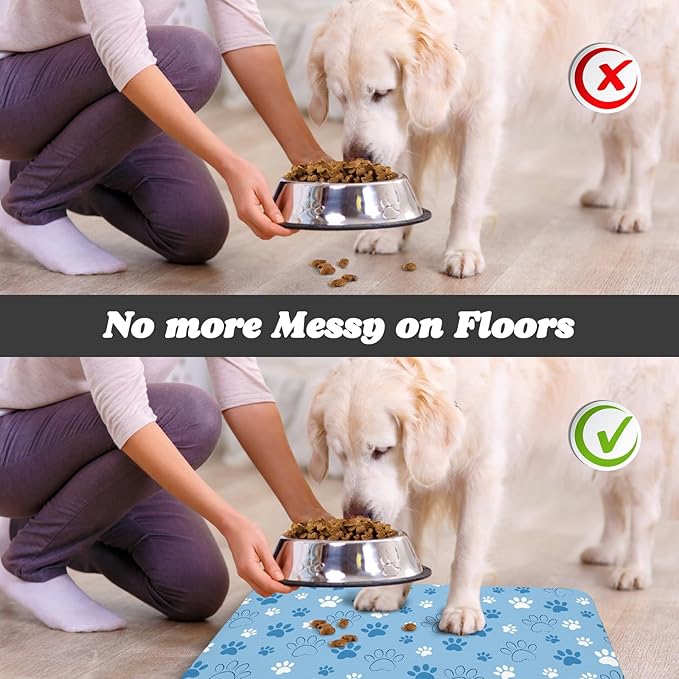 Dog Food Mat, Absorbent Water Bowl Mats Cat Pet Feeding Placemats Blue 24 * 32 inch
