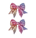 3-inch Sequined Bow Hair Clips For Baby Girls, Toddler, Kids and Young Women Birthday Party Wedding Christmas Occasions Pet Accessories Set of 2 (Rainbow Pink)