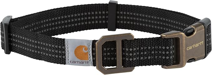 Carhartt Fully Adjustable Nylon Webbing Collars for Dogs, Reflective Stitching for Visibility, Black (Nylon Webbing), Large