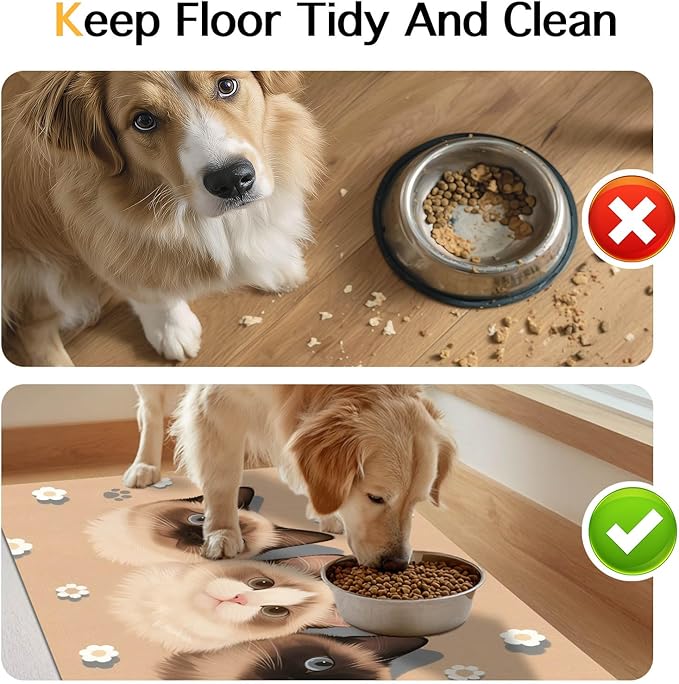 Cat Feedings Mats 20x12 inch Cute Cat Print Pet Bowl Placemat Non Slip Mat for Cats Food and Water Indoor Cats Feeding Station Pet Meal Mat for Small Pets Kitchen Floor Use