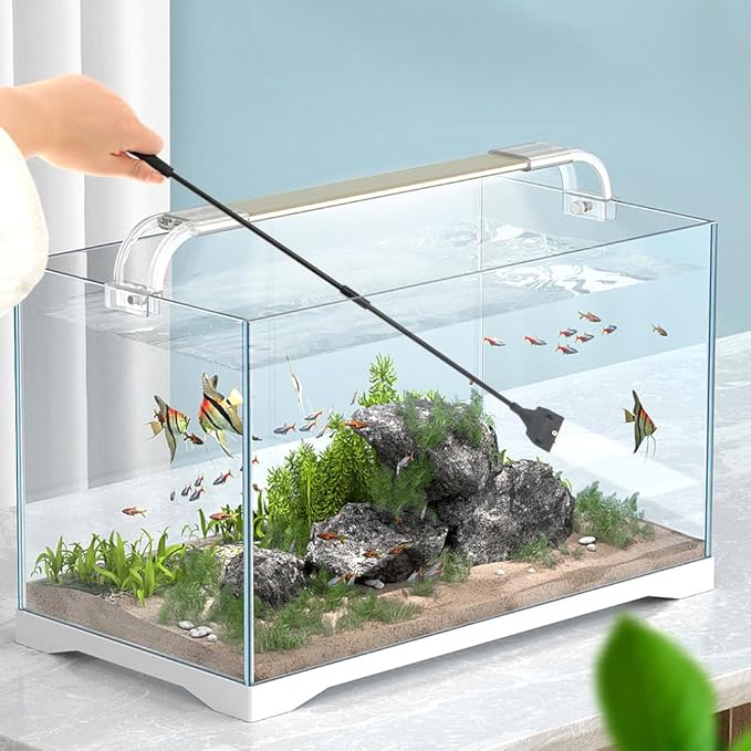 Fish Tank Scraper Cleaner, 21" Handheld Aquarium Cleaning Tool Length Adjustable Scraper Brushes Set for Fish Ree-f Plant Glass Tank (Color:Black)